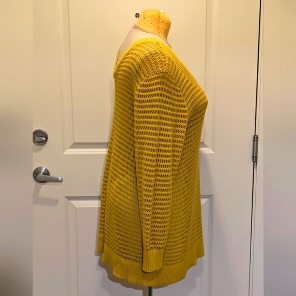 3/$30 EUC Addition Elle 2X Mustard Yellow Open Knit V-Neck and Back Long Sweater - Picture 8 of 9